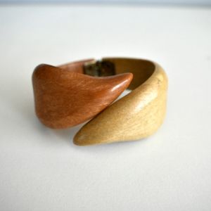 Vintage 80s 90s two tone wood hinge bracelet cuff
